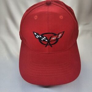 Corvette C5 Red Adjustable Hat Cap Leather Adjustable Strapback Embroidered Logo